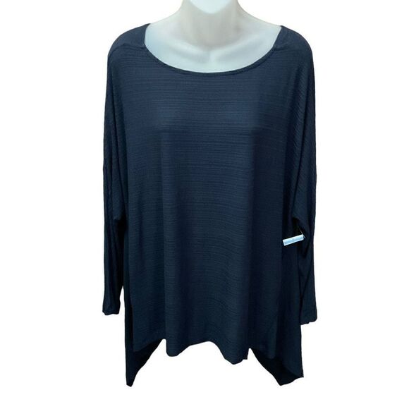 1. State Blouse Round Neck Twist Wrap V Back Oversized Navy Blue Women Small - Picture 1 of 9